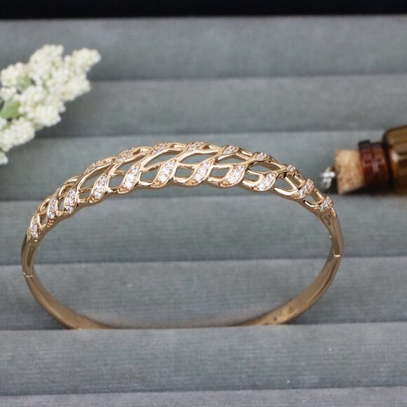 Elegant Rose Gold Chain Design Bangle with Sparkling Accents, XPBL0598 - Picture 12 of 12